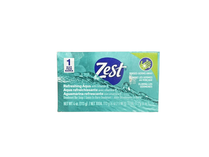 Zest Deodorant Bar Soap, Refreshing Aqua, 4 oz/113 g, 1 Count