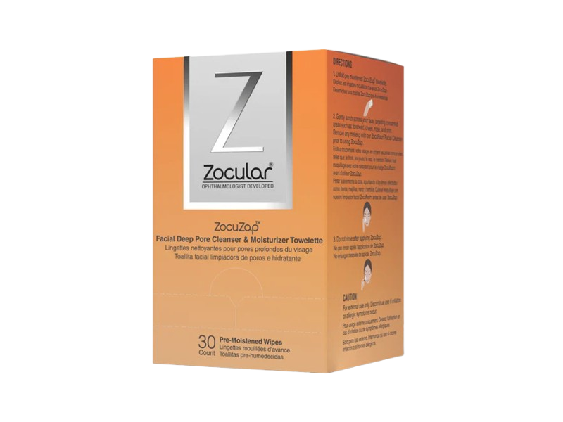 Zocular ZocuZap Facial Deep Pore Cleanser & Moisturizer Towelette, 30 Count